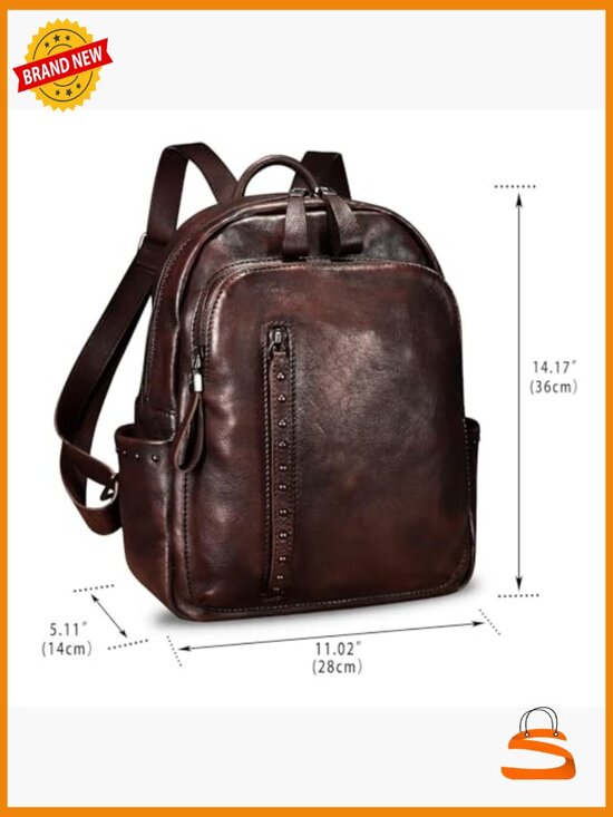 Genuine Leather Backpack Purse Vintage Rivets Rucksack Daypack College Bag main image 7